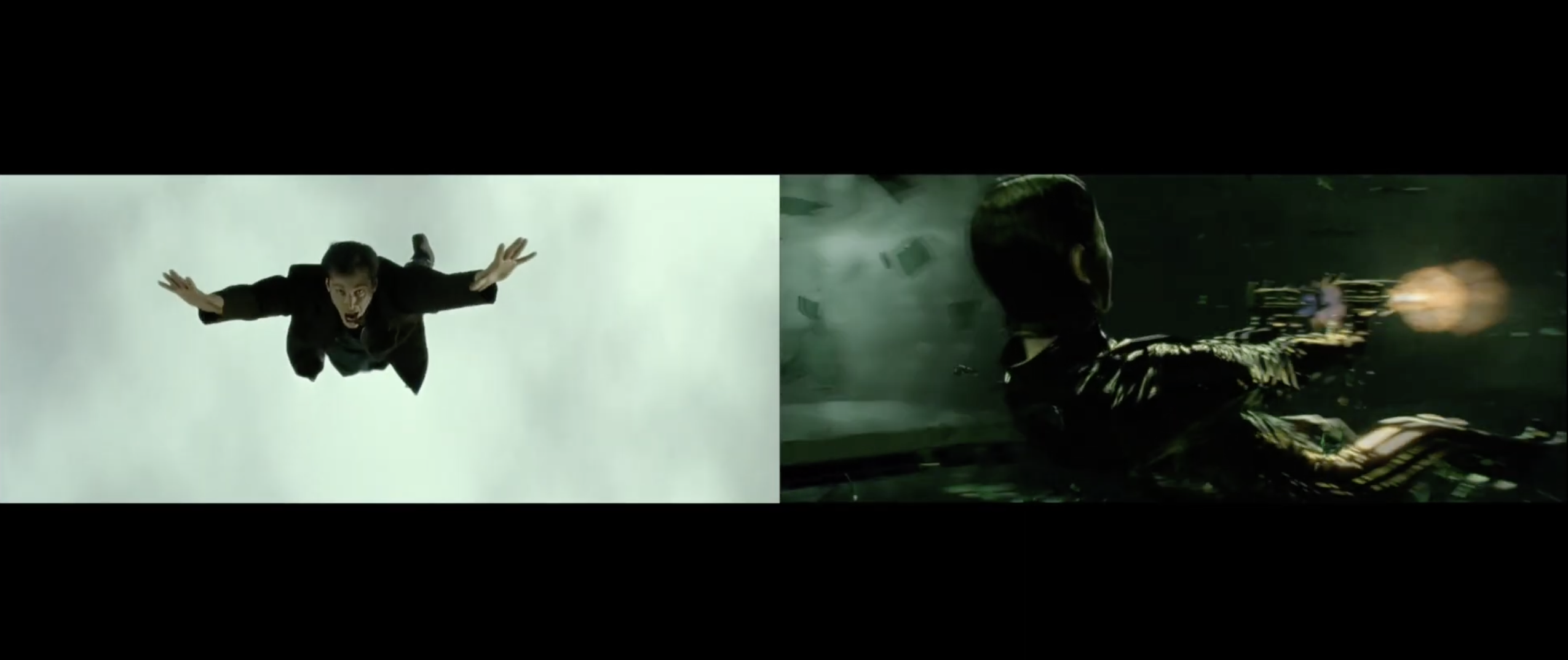 Rehearsing the Fall — split-screen still